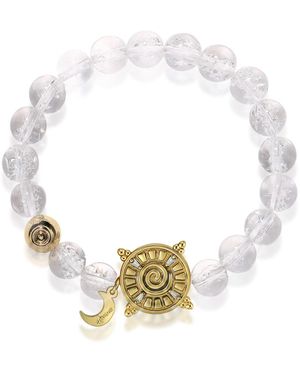 Aurozia Three Charms Solar Meridian Plated Sundial And The Sun Crystal Rock Quartz Beaded Bracelet - Metallic