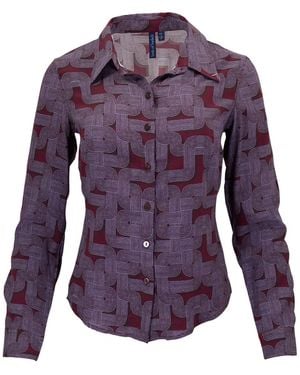 lords of harlech Sutton Blons Geo Port Stretch Silk Long-Sleeve Shirt - Purple