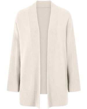 Loop Cashmere Ribbed Detail Edge To Edge Cardigan - White