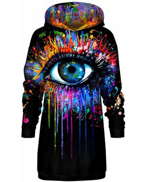 Aloha From Deer Boho Allover Print Oversized Hoodie Dress - Black