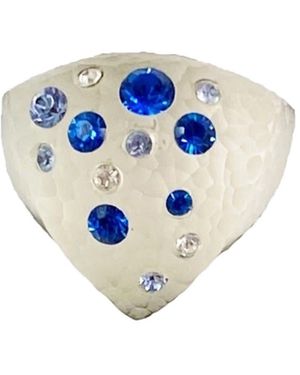 Gold & Honey Triangle Shield Ring With Swarovski Crystals - Blue
