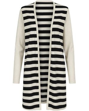 Conquista Neutrals Classic Striped Longline Cardigan — Timeless Style With Effortless Versatility - White