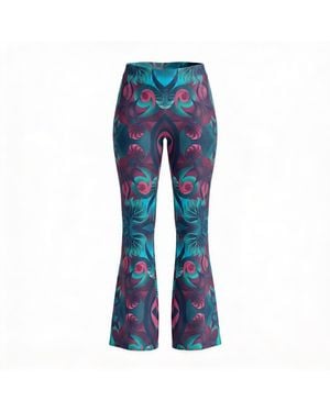 Janara Jones Mid Raise Flare Stretchy Autumn Paisley Pants - Blue