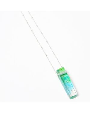 Smart Glass Jewelry Recycled Glass Mosaic Stiletto Confetti Necklace Sterling - Blue