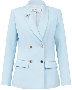 Sour Figs Evil Eye Brooch Tailored Blazer With Collector's Buttons - Blue