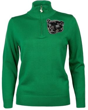 Laines London Laines Couture Quarter Zip Jumper With Embellished Panther - Green