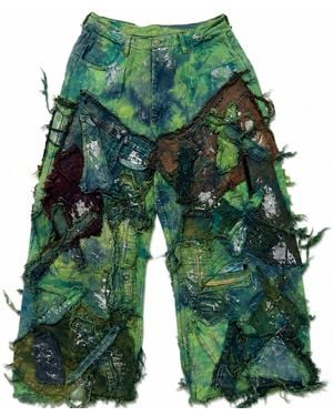 Zasta Studio Wearable Ruins Shredded Wide Leg Coloured Denim Trousers A - Green