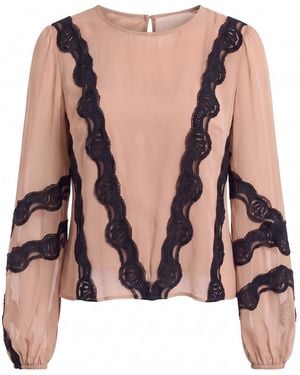 concept A trois Neutrals Nude Blouse With Lace — Statement Contrast - Pink