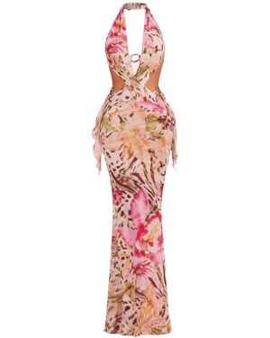 Date Boutique Rosette Floral Maxi Dress - White