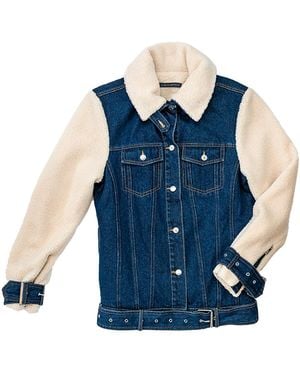 Circular Path Teddy Denim Moto Jacket - Blue