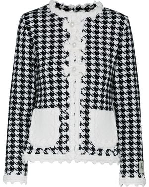 The Extreme Collection Ivory Houndstooth Short Jacket With Modern Tailored Silhouette - Black