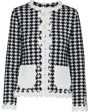 The Extreme Collection Ivory Houndstooth Short Jacket With Modern Tailored Silhouette - Black