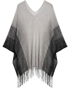 Saachi Metallic Fringe Poncho - Grey
