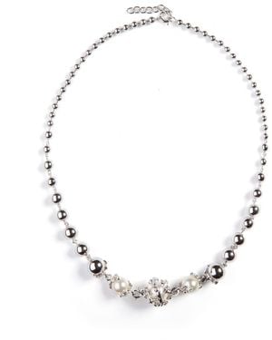 Kasun Orb & 3 Ivory Pearl Necklace - Metallic
