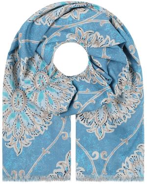 Luella Fashion Neutrals Large Cotton Scarf Printed Pattern Denim - Blue