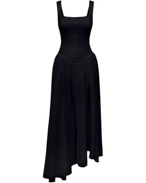 POST MERIDIEM Maxi Dress With Buttons And Asymmetrical Skirt - Black