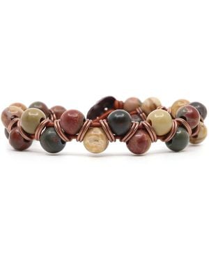 Shar Oke Picture Jasper & Natural Leather Beaded Bracelet - Brown