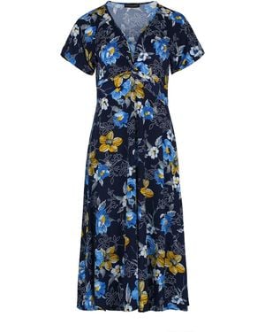 Conquista Print Knot Detail Midi Dress - Blue