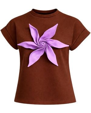 Julia Allert Crew-Neck Jersey T-Shirt With Flower - Brown