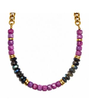 Rachel Nathan Ruby & Labradorite Curb Necklace - Pink