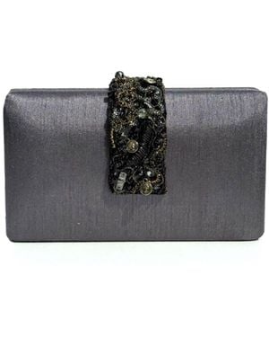 Simitri Orchid Beaded Fringe Clutch - Black