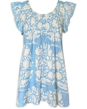 Pick Happy Ruffle Sleeve Mini Cotton Dress Morning Mist - Blue