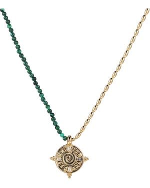 Aurozia Three Charms Solar Meridian The Sun Crystal Beaded Necklace Malachite - Metallic