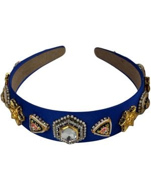 Nesavaali Royal Kundan-Embellished Satin Statement Hairband - Blue