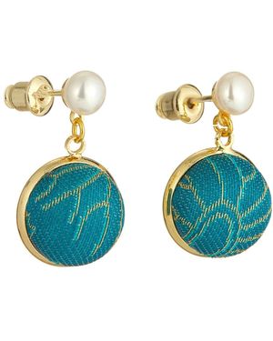 Soft Strokes Silk Pure Silk Brocade Earrings With Freshwater Pearls - Blue