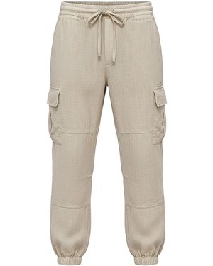 Haris Cotton Neutrals Flap Pocket Cargo Linen Pants-Beach Sand - Natural