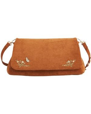 Fable England Tan Floral Embroidered Shoulder Bag - Brown