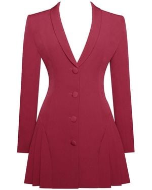 Miss Circle New York Delia Burgundy Blazer Dress With Pleated Detail - Red