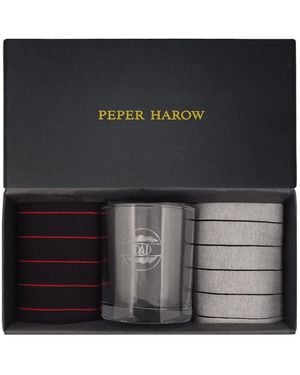 Peper Harow - Made in England Pin Stripe & Luxury Socks Gift Box With Dad Glass - Black