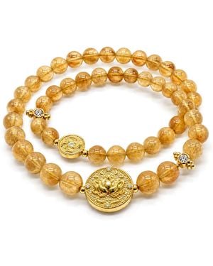Aurozia Lotus Within Plated Sterling Lotus & Fish Coin Double Wrap Citrine Bracelet - Metallic
