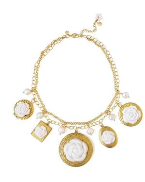 POPORCELAIN Porcelain Floral Lockets Statement Necklace - Metallic