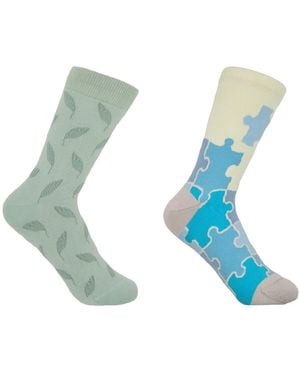 Peper Harow - Made in England Leaf Mint & Jigsaw Socks Bundle - Blue