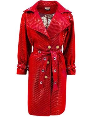 Maui X Lolita Trinity Quilted Vegan Leather Trench Coat - Red