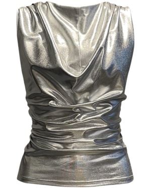 Imaatu Onu Glam Metallic Shine Sculpting Elastic Faux Leather Waterfall Top - Gray