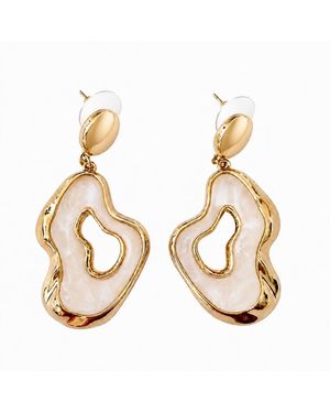 By Ozge Lunar Veil Mother Of Pearl Inspired Plated Drop Earrings - Metallic