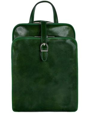 Time Resistance Convertible Leather Backpack Shoulder Bag - Green