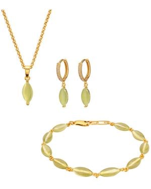 Uchi and Soto Nekomeishi Cats Eye Earrings + Bracelet + Necklace Bundle - Metallic