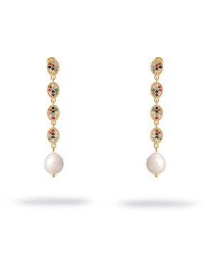 Ebru Jewelry Radiant Gemstone & Pearl Cascade Earrings - Metallic