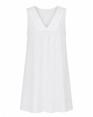 Luella Fashion Clemence Sleeveless V-Neck Linen Dress - White