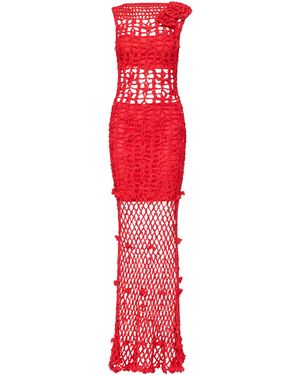 Andreeva Cherry Handmade Maxi Crochet Dress - Red