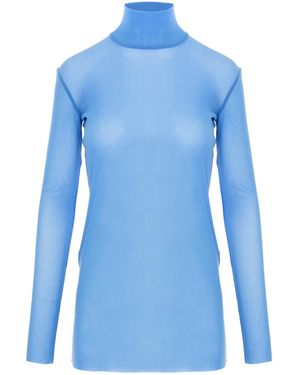concept A trois Pastel Mesh Top With High Collar - Blue