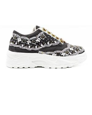 Rettrose Ava Luxury Slate Suede Handmade Embellished Trainers - Grey