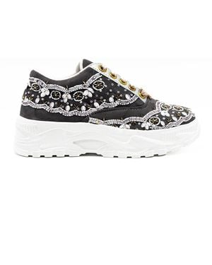 Rettrose Ava Luxury Slate Suede Handmade Embellished Trainers - Grey