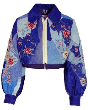Couture to Your Door Avant Garde Denim Quilted Jacket - Blue