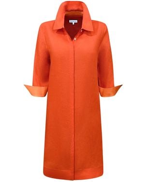 Perlavera Lorry Linen Three Quarter Sleeve Length Missy Fit Midi Dress - Orange