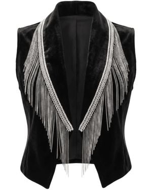 Saniya Khan Celine Fringe Vest - Black